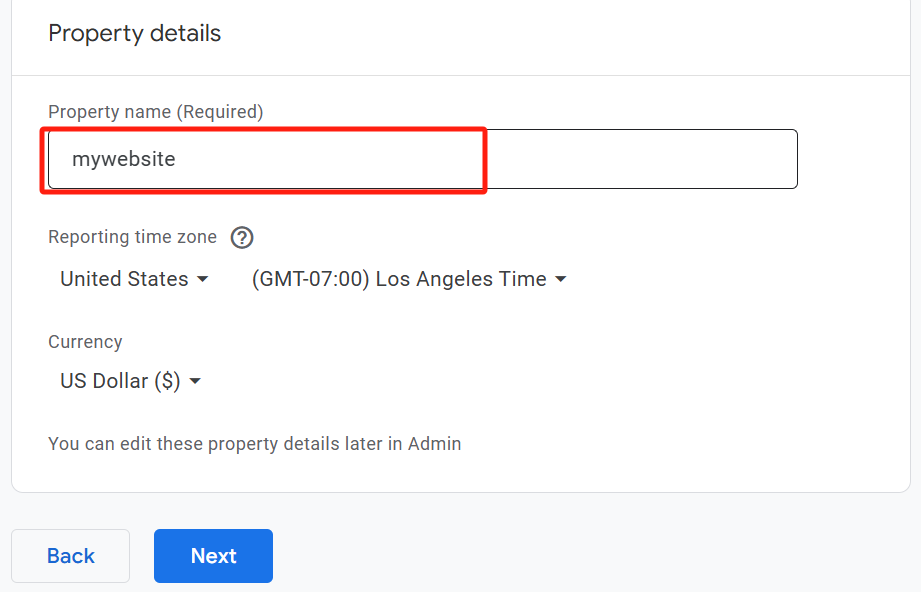 Enter your basic information, report time zone, and currency information