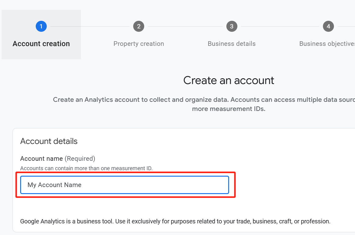 Create Google Analytics account