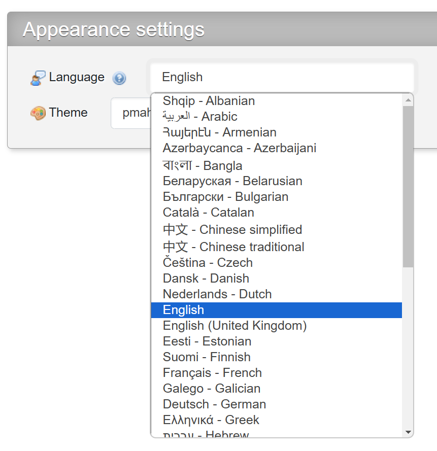 Set your language in phpMyAdmin