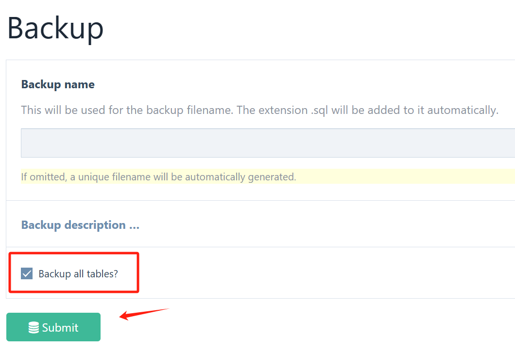 Backup Data Tables