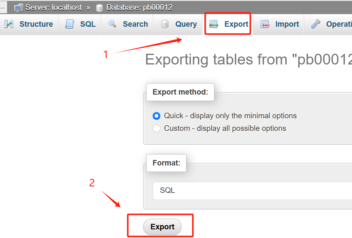 Click to Export Database