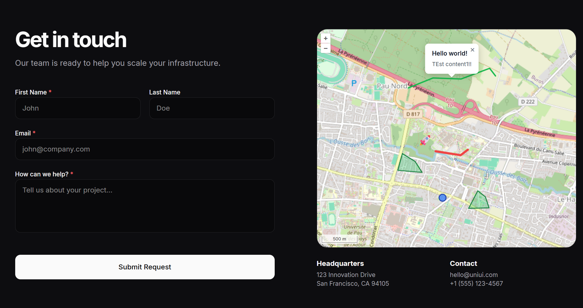 Uniui Contact & Map Section
